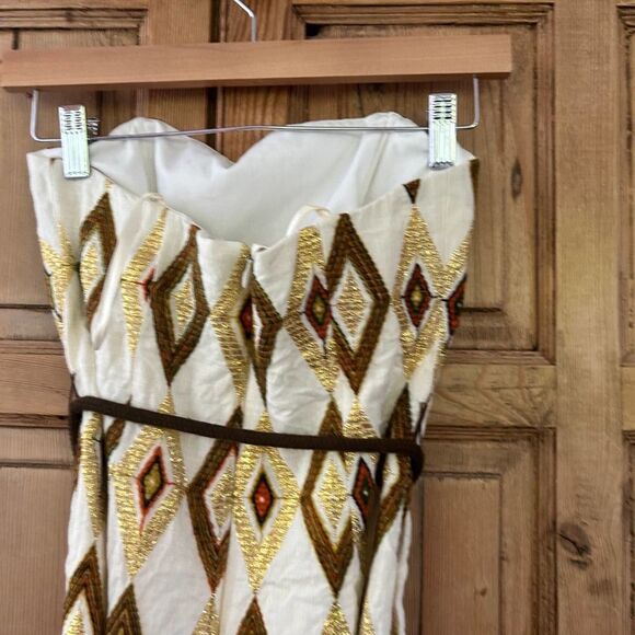 Milly of New York Size 2 Strapless Dress‎ Embroidered Metallic Belted - Picture 4 of 6